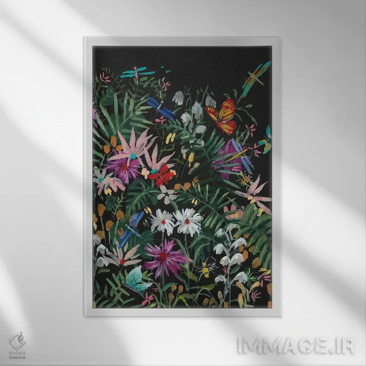 تابلو دکوراتیو گل های وحشی نیمه شب اثر جیکوب کیو - نمای قابدار سفید