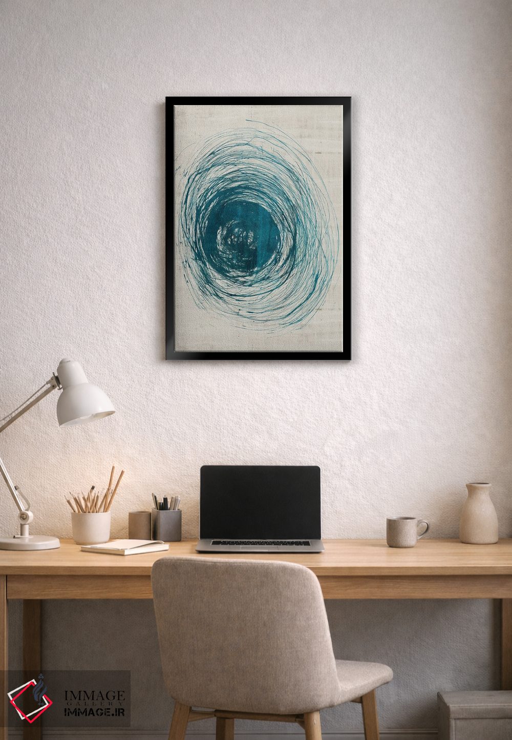 تابلو انتزاعی چرخش های سبزآبی اثر جیکوب کیو - D2B
