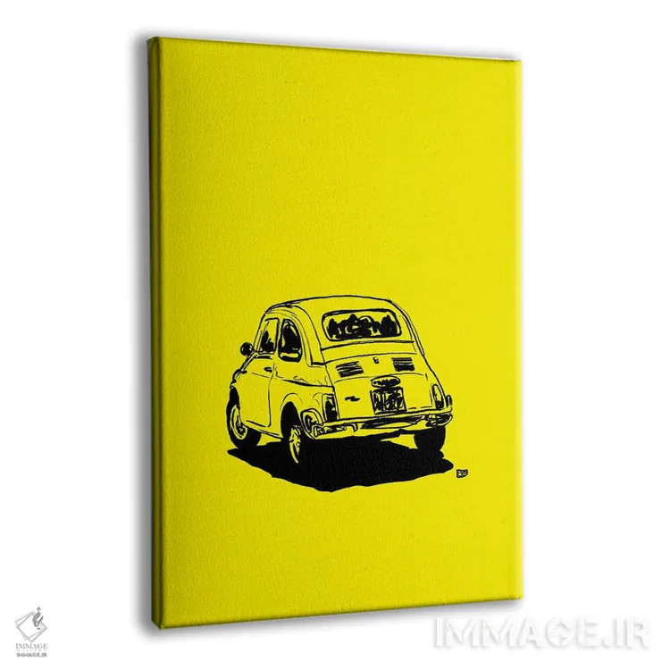 تابلو مینیمال فیات ۵۰۰ زردرنگ اثر جوزپه کریستیانو - نمای پرسپکتیو محصول