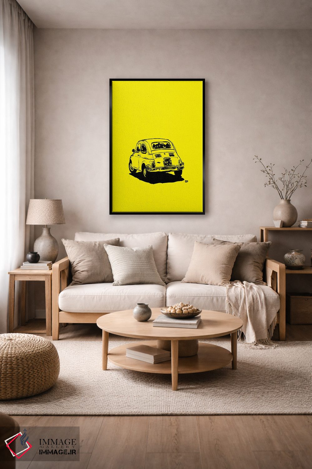 تابلو مینیمال فیات ۵۰۰ زردرنگ اثر جوزپه کریستیانو - D3B