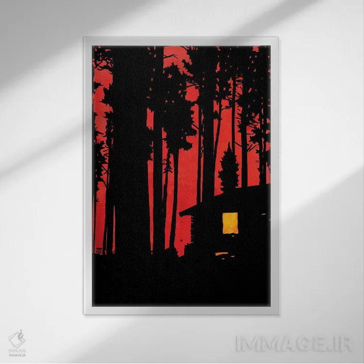 تابلو مینیمال کلبه در جنگل اثر جوزپه کریستیانو - نمای قابدار سفید