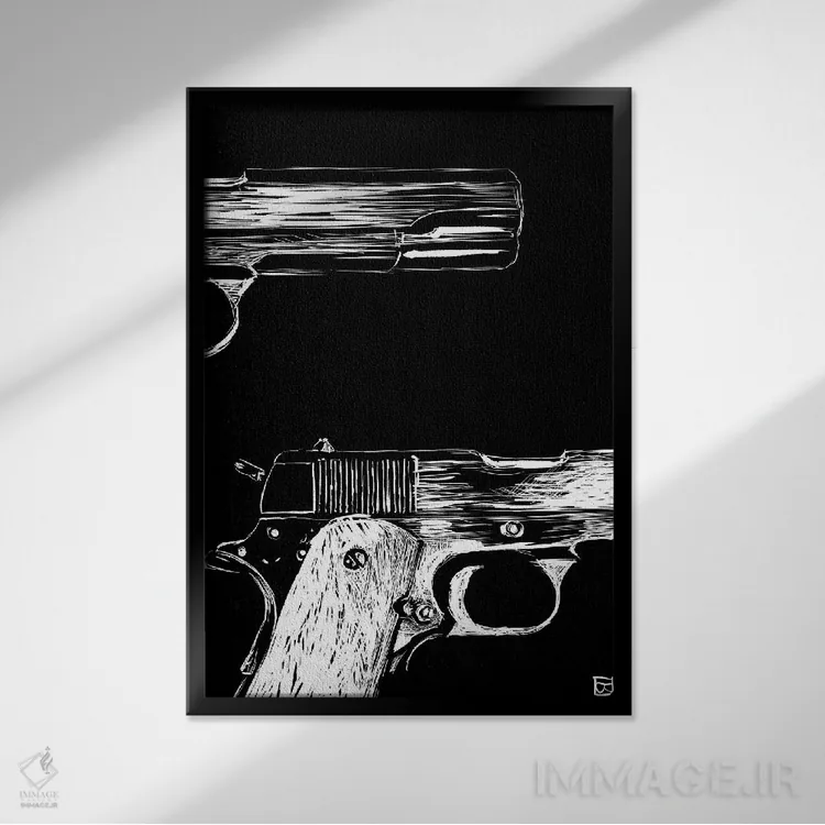 تابلو مینیمال اکشن به سبک پالپ ۲ اثر جوزپه کریستیانو - نمای قابدار مشکی