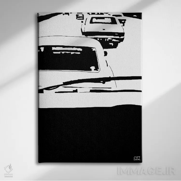 تابلو مینیمال ماشین های کلاسیک ۲ اثر جوزپه کریستیانو - نمای روبهرو روی دیوار