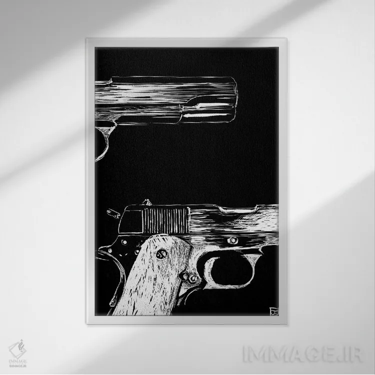 تابلو مینیمال اکشن به سبک پالپ ۲ اثر جوزپه کریستیانو - نمای قابدار سفید