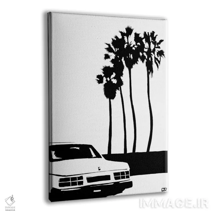 تابلو مینیمال ماشین و نخل ها اثر جوزپه کریستیانو - نمای پرسپکتیو محصول