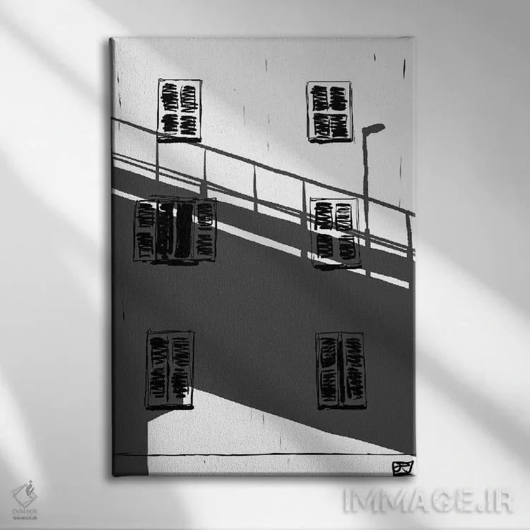 تابلو مینیمال سایه روی ساختمان اثر جوزپه کریستیانو - نمای روبهرو روی دیوار