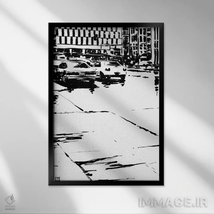 تابلو مینیمال باران می بارد اثر جوزپه کریستیانو - نمای قابدار مشکی