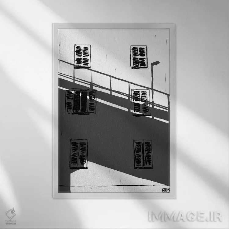 تابلو مینیمال سایه روی ساختمان اثر جوزپه کریستیانو - نمای قابدار سفید