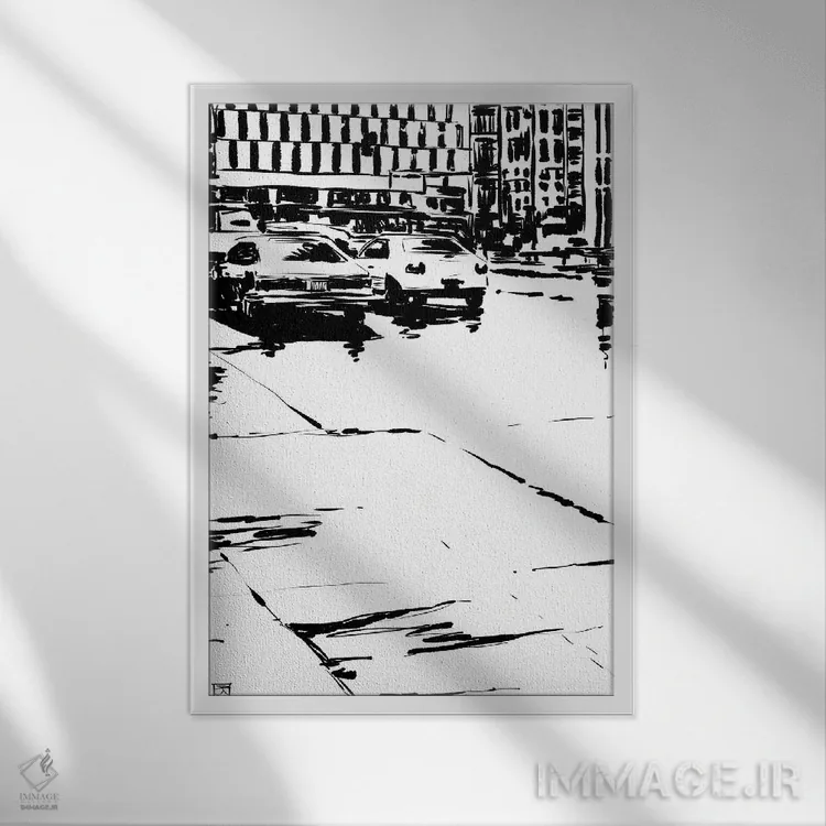 تابلو مینیمال باران می بارد اثر جوزپه کریستیانو - نمای قابدار سفید