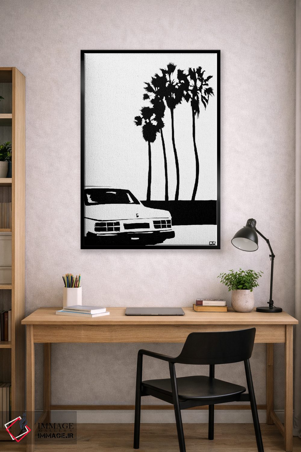 تابلو مینیمال ماشین و نخل ها اثر جوزپه کریستیانو - D2B