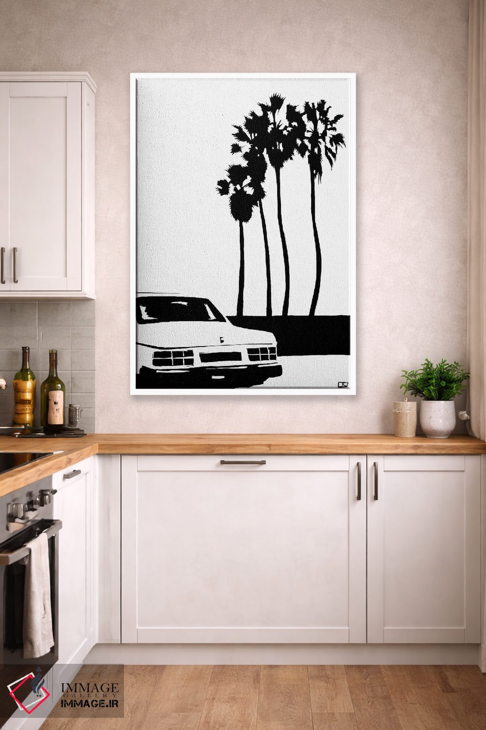 تابلو مینیمال ماشین و نخل ها اثر جوزپه کریستیانو - D3W
