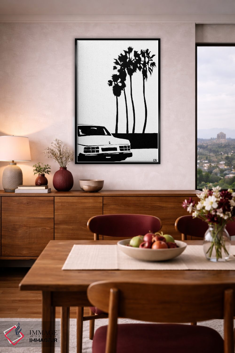 تابلو مینیمال ماشین و نخل ها اثر جوزپه کریستیانو - D4B