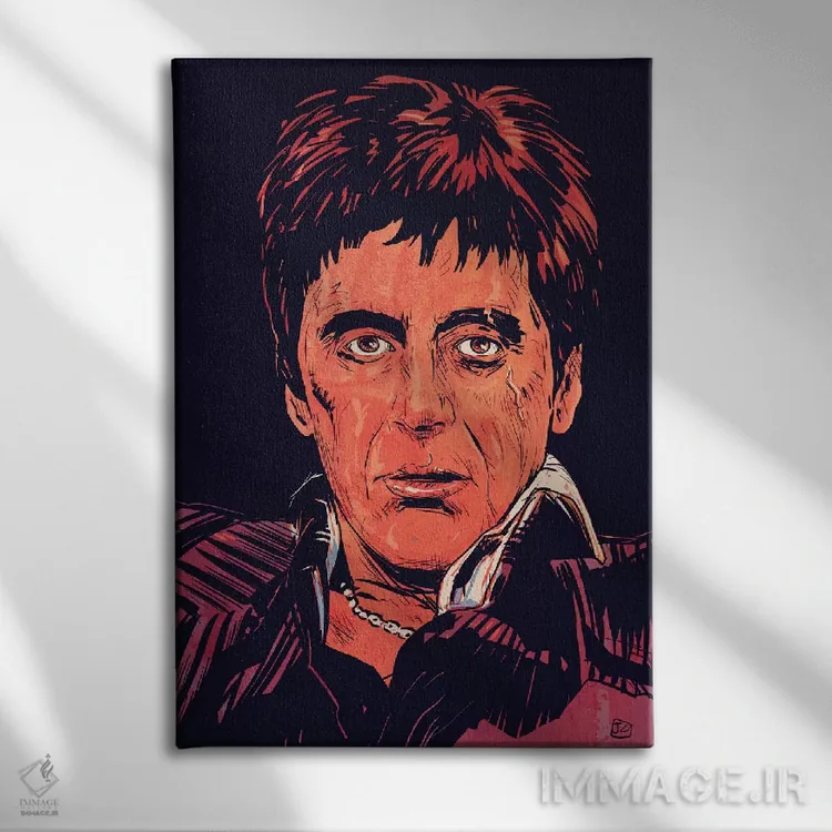 تابلو دکوراتیو صورت زخمی: تونی مونتانا اثر جوزپه کریستیانو - نمای روبهرو روی دیوار