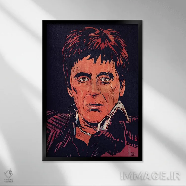 تابلو دکوراتیو صورت زخمی: تونی مونتانا اثر جوزپه کریستیانو - نمای قابدار مشکی