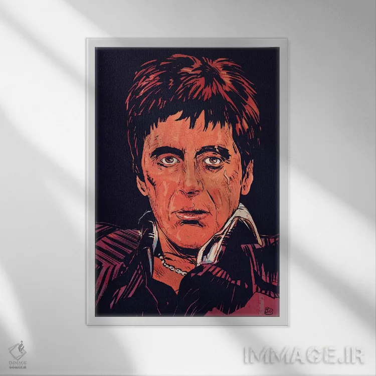 تابلو دکوراتیو صورت زخمی: تونی مونتانا اثر جوزپه کریستیانو - نمای قابدار سفید