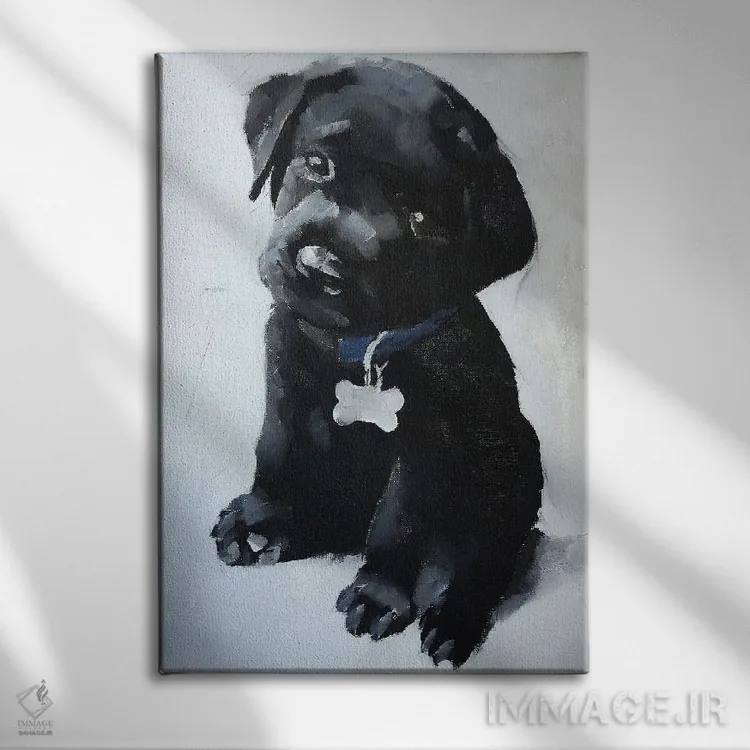 تابلو دکوراتیو توله سگ لابرادور سیاه اثر جیمز کوتز - نمای روبهرو روی دیوار