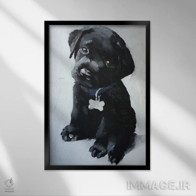تابلو دکوراتیو توله سگ لابرادور سیاه اثر جیمز کوتز - نمای قابدار مشکی