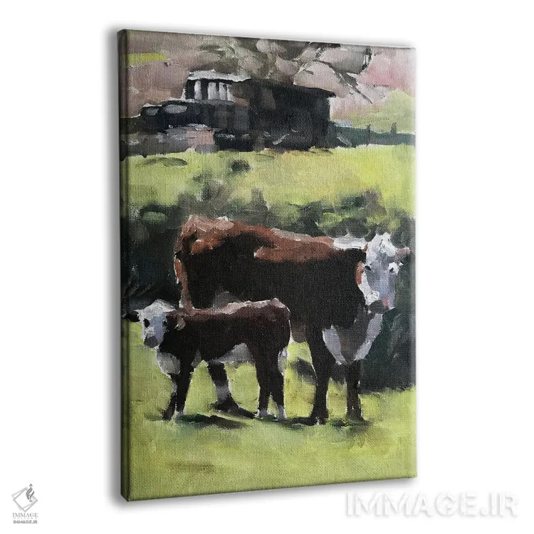 تابلو مدرن گاو و گوساله اثر جیمز کوتز - نمای پرسپکتیو محصول