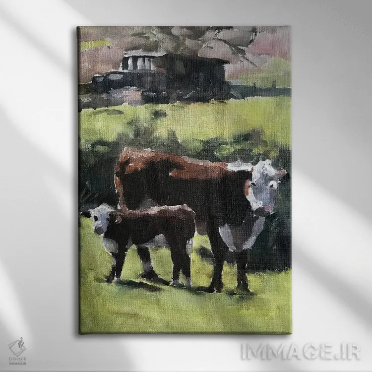 تابلو مدرن گاو و گوساله اثر جیمز کوتز - نمای روبهرو روی دیوار