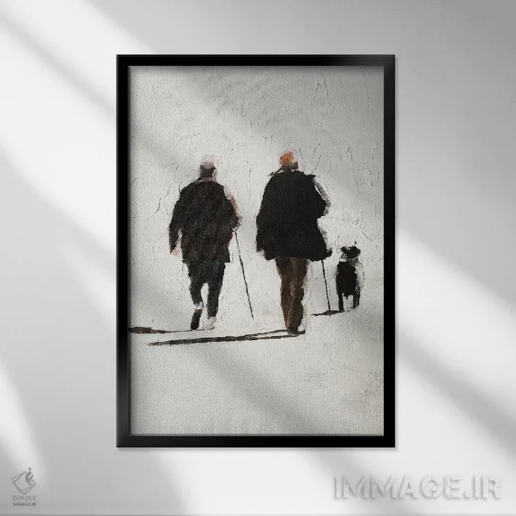 تابلو دکوراتیو زوج و سگشان اثر جیمز کوتز - نمای قابدار مشکی