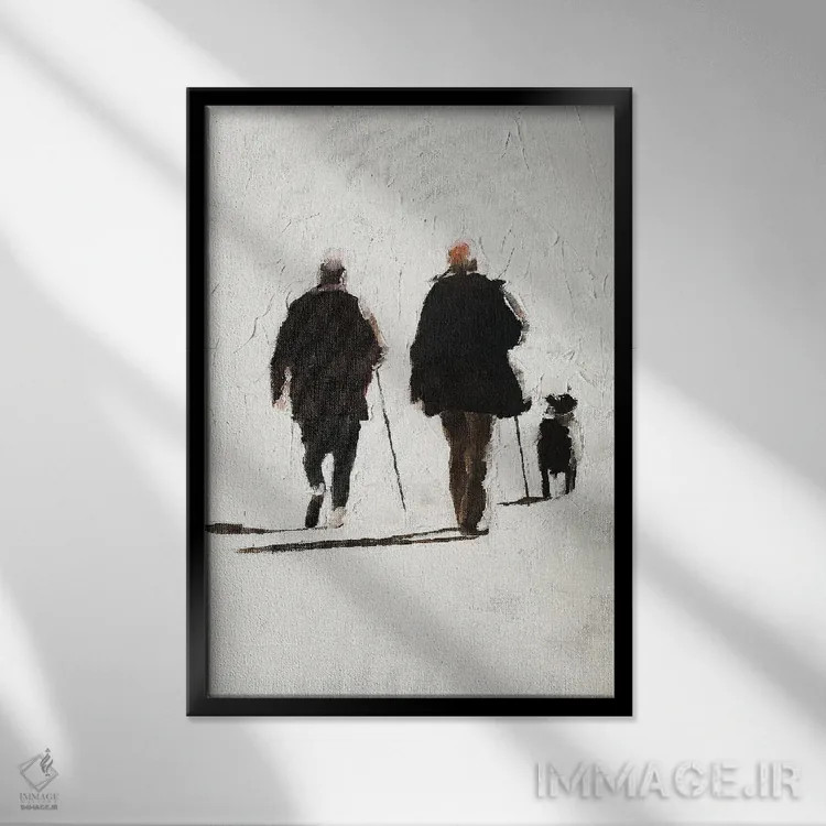تابلو دکوراتیو زوج و سگشان اثر جیمز کوتز - نمای قابدار مشکی