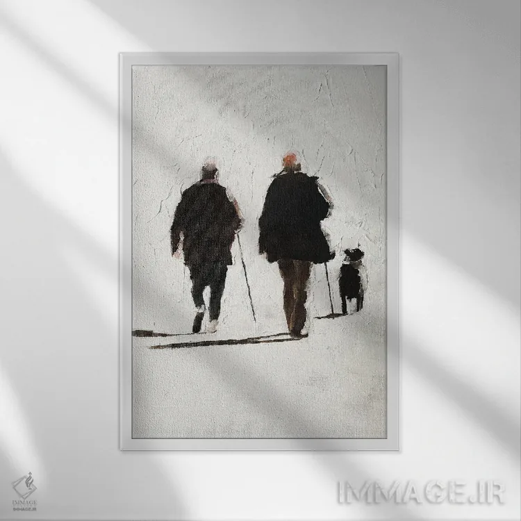 تابلو دکوراتیو زوج و سگشان اثر جیمز کوتز - نمای قابدار سفید