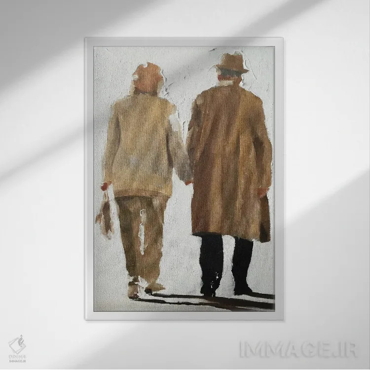 تابلو دکوراتیو زوج سالمند دست در دست اثر جیمز کوتز - نمای قابدار سفید