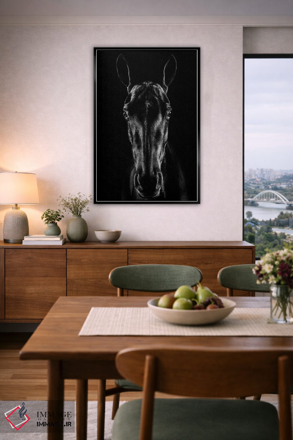 تابلو دکوراتیو اسب در فضای نوآر اثر جکسون کاروالیو - D6B