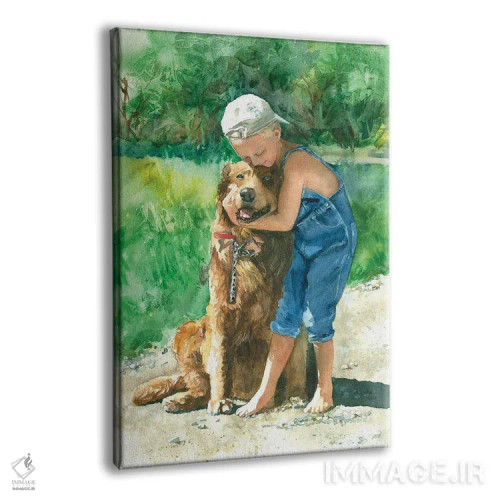 تابلو دکوراتیو بوسه خداحافظی پسر و سگ اثر جودیت استاین - نمای پرسپکتیو محصول