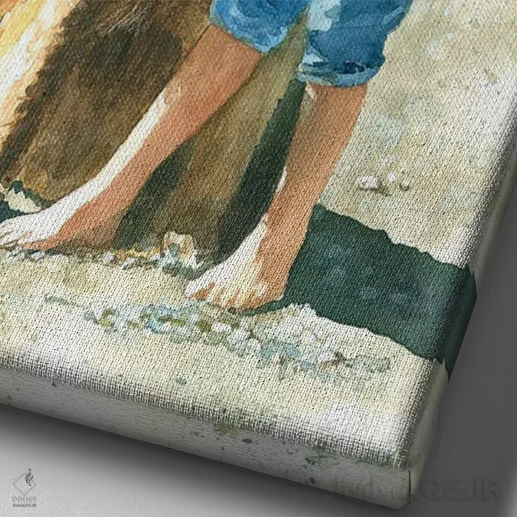 تابلو دکوراتیو بوسه خداحافظی پسر و سگ اثر جودیت استاین - نمای نزدیک بافت بوم