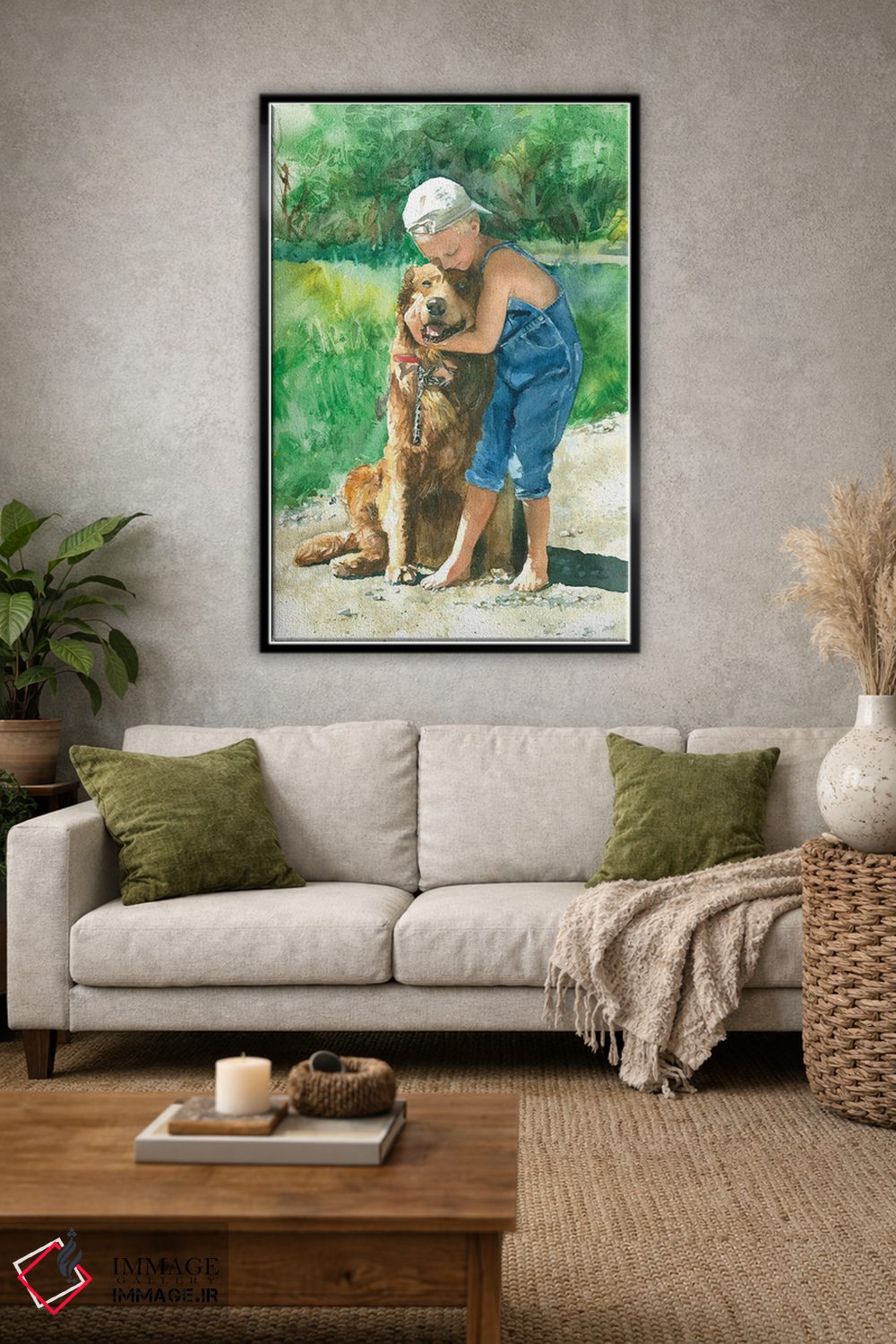 تابلو دکوراتیو بوسه خداحافظی پسر و سگ اثر جودیت استاین - D1B