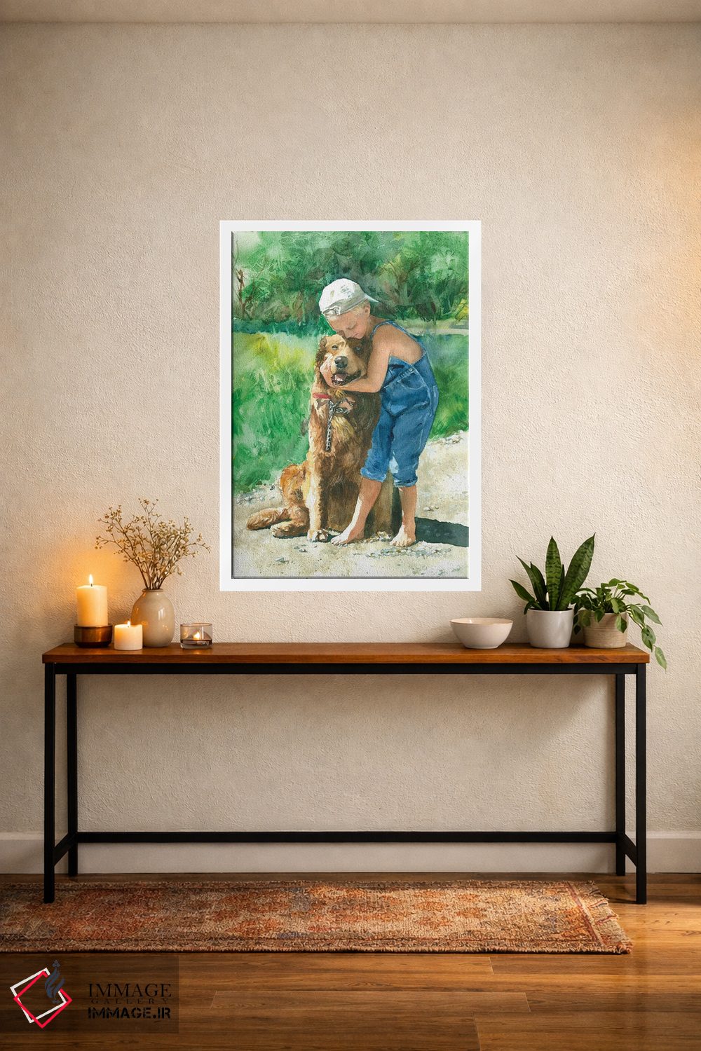 تابلو دکوراتیو بوسه خداحافظی پسر و سگ اثر جودیت استاین - D3W