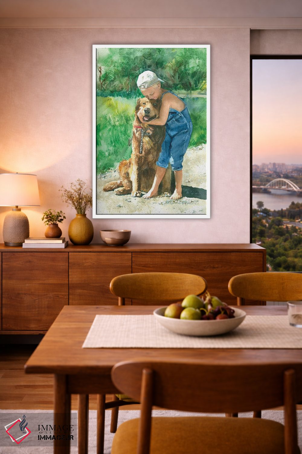 تابلو دکوراتیو بوسه خداحافظی پسر و سگ اثر جودیت استاین - D6W