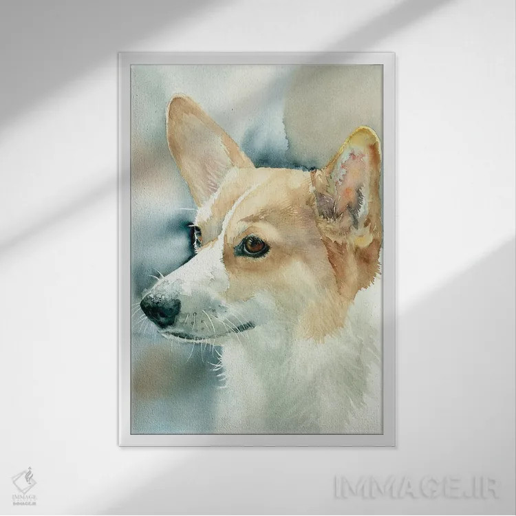 تابلو دکوراتیو ولش کورگی پمبروک اثر جودیت استاین - نمای قابدار سفید