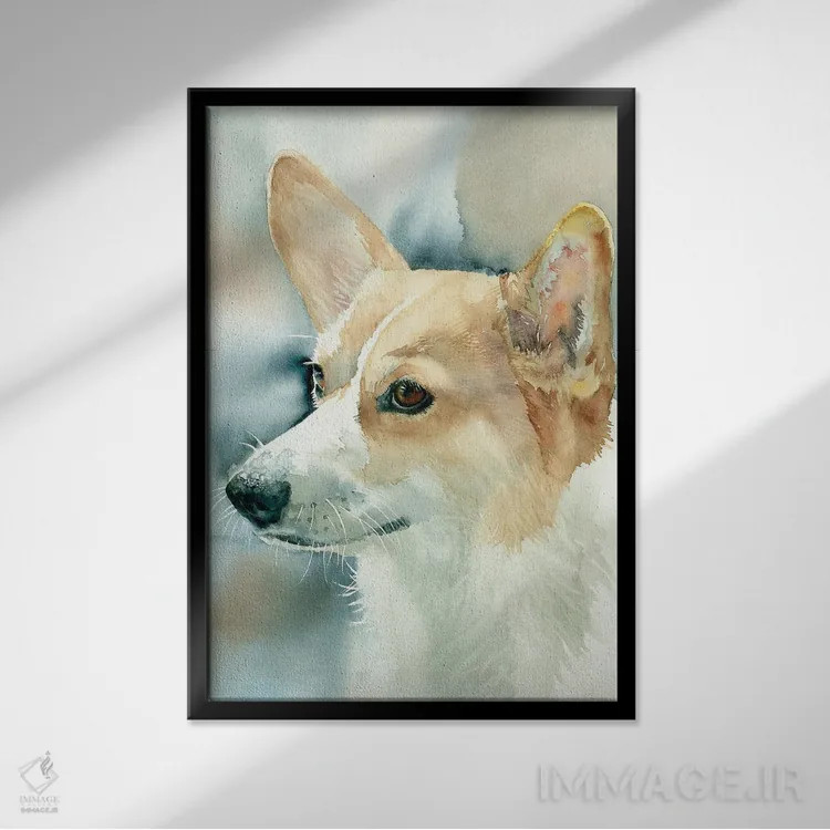 تابلو دکوراتیو ولش کورگی پمبروک اثر جودیت استاین - نمای قابدار مشکی