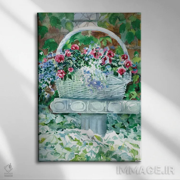 تابلو دکوراتیو سبد گل اثر جودیت استاین - نمای روبهرو روی دیوار