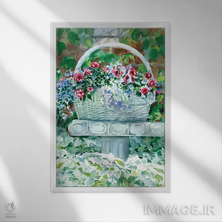 تابلو دکوراتیو سبد گل اثر جودیت استاین - نمای قابدار سفید