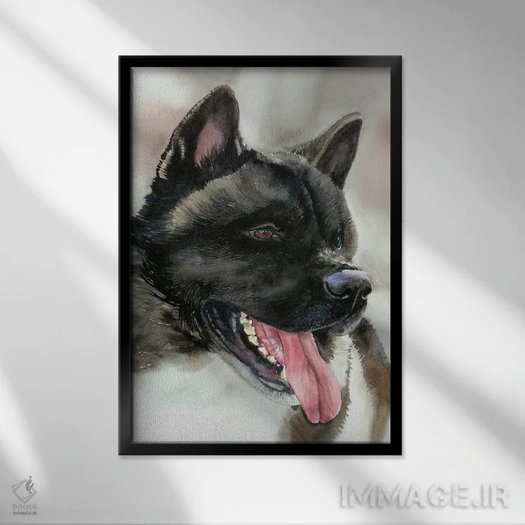 تابلو دکوراتیو آکیتا اینو اثر جودیت استاین - نمای قابدار مشکی