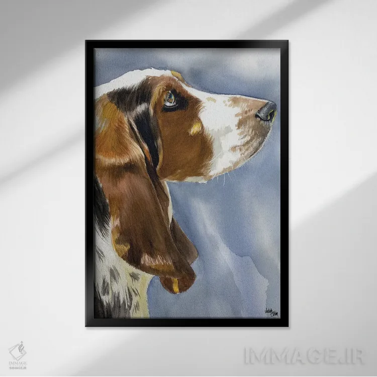 تابلو دکوراتیو سگ آرام و بی صدا اثر جودیت استاین - نمای قابدار مشکی