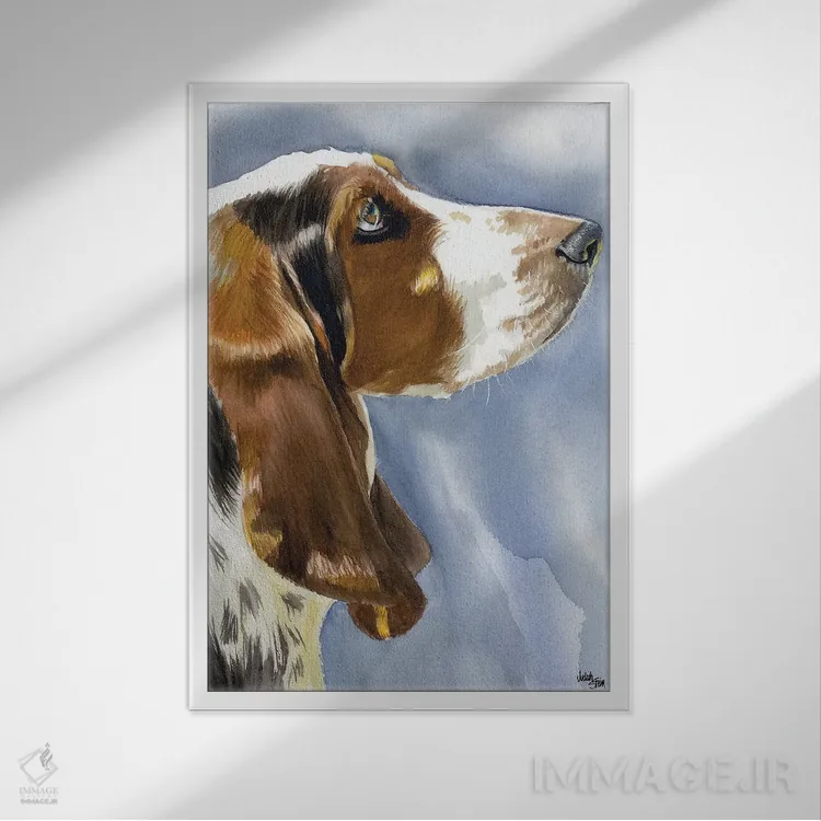 تابلو دکوراتیو سگ آرام و بی صدا اثر جودیت استاین - نمای قابدار سفید