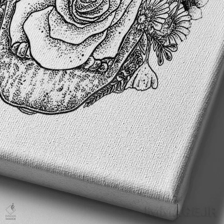 تابلو دکوراتیو جمجمه گل دار اثر جنید مورتیمر - نمای نزدیک بافت بوم