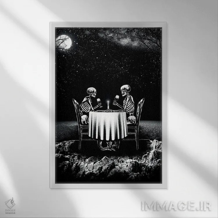 تابلو دکوراتیو شام دونفره اثر جنید مورتیمر - نمای قابدار سفید