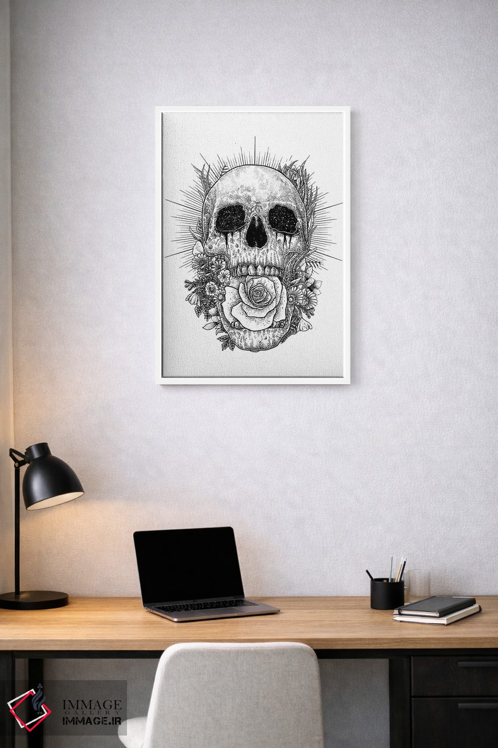 تابلو دکوراتیو جمجمه گل دار اثر جنید مورتیمر - D1W