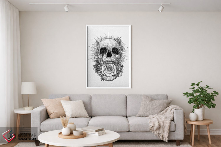تابلو دکوراتیو جمجمه گل دار اثر جنید مورتیمر - D4W