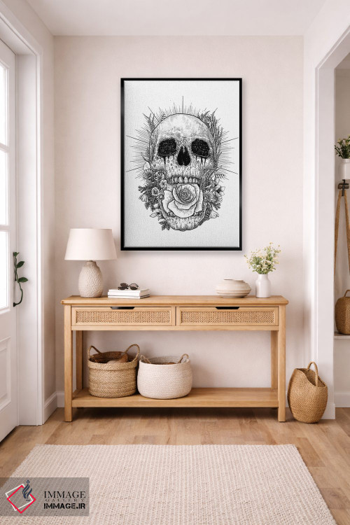 تابلو دکوراتیو جمجمه گل دار اثر جنید مورتیمر - D6B