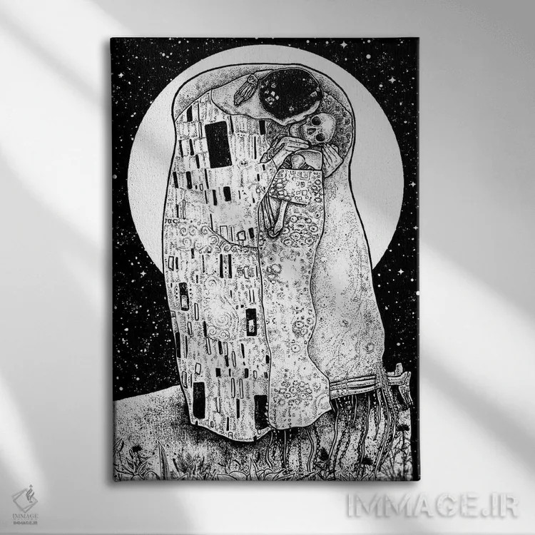 تابلو دکوراتیو بوسه اثر جنید مورتیمر - نمای روبهرو روی دیوار