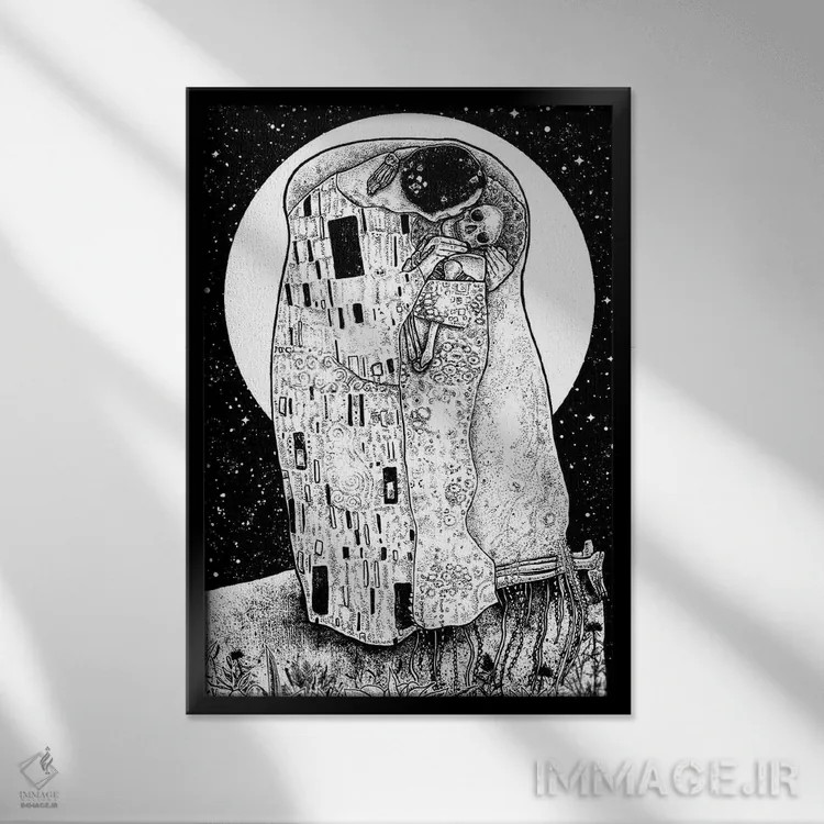 تابلو دکوراتیو بوسه اثر جنید مورتیمر - نمای قابدار مشکی