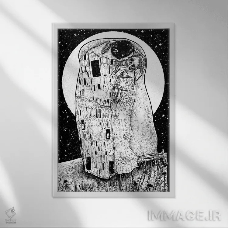 تابلو دکوراتیو بوسه اثر جنید مورتیمر - نمای قابدار سفید