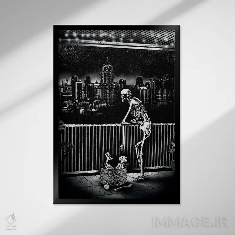 تابلو دکوراتیو زوزه به ماه اثر جنید مورتیمر - نمای قابدار مشکی