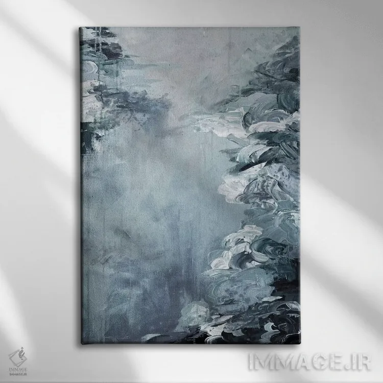 تابلو انتزاعی فرار کنار دریاچه VII اثر جولیا دی سانو - نمای روبهرو روی دیوار